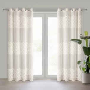 Firana beżowa zdobiona puszystą aplikacją 140x250 cm przelotka ESTER Eurofirany