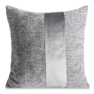 Poszewka na poduszkę 45x45 cm stalowa szenilowa zdobiona pionowym pasem z welwetu CARLA 03 Eurofirany