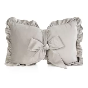 Poduszka kokarda dekoracyjna 35x55 cm welwetowa kolor beżowy z ozdobną falbanką - KOKARDA 2 Eurofirany