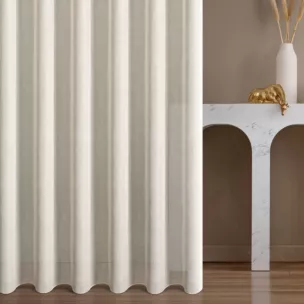 Firana szyta na taśmie 5 cm beżowa z gładkiej matowej etaminy o naturalnym splocie