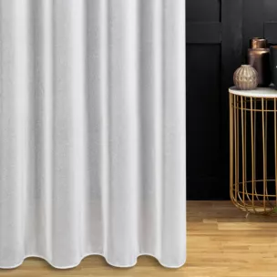 Firana szyta na flexach naturalna z matowej tkaniny w stylu eko, wykończona obciążnikiem