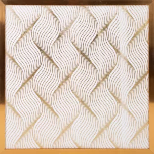 Obraz roślinny biały ze złotym błyszczącym nadrukiem w złotej ramie 53x53 cm BLANCA 3 LIMITED COLLECTION