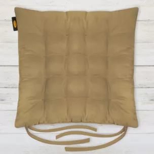 Poduszka na krzesło dwustronna 40 x 40 x 6 cm welurowa beżowa z szesnastoma pikowaniami ADORE Eurofirany