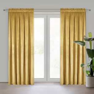 Zasłona musztardowa z gładkiego welwetu 140x300 cm taśma PIERRE Eurofirany