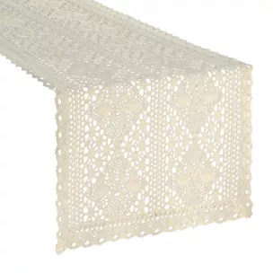 Bieżnik na stół 40x140 cm jasnobeżowy ażurowy MARY w stylu boho Eurofirany