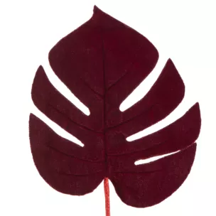 Bordowa gałązka dekoracyjna na choinkę liść monstery z welwetu 20x16 cm Eurofirany