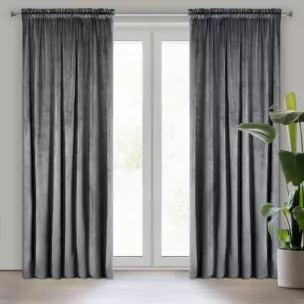 Zasłona grafitowa z tkaniny welwetowej 140x270 cm taśma ROSA Design 91 Eurofirany