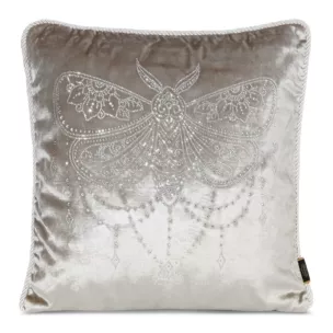 Poszewka na poduszkę 45x45 cm welwetowa zdobiona wzorem motyla z kryształków beżowa ROYAL 8 Eurofirany