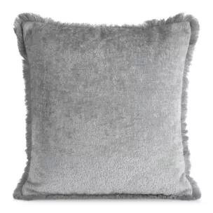 Poszewka na poduszkę 45x45 cm z szenilowej nici zdobiona subtelnymi frędzlami srebrna ADIA Eurofirany