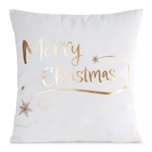 Poszewka na poduszkę 45x45 cm welwetowa biało, szampańska zdobiona  nadrukiem JOY Eurofirany