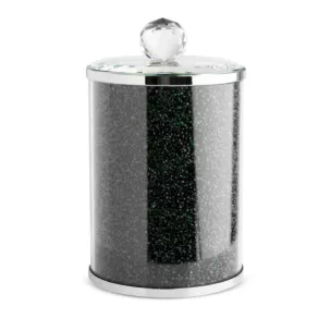 Pojemnik szklany zielono-czarny do przechowywania z kryształkami, w stylu glamour średnica 10x17 cm VENTOSA   Eurofirany