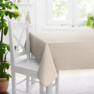 Obrus szyty VISCAYA beżowy z melanżowej i miłej w dotyku tkaniny