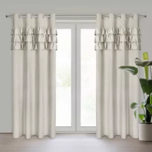 Zasłona beżowa zdobiona falbanami z welwetu 140x250 cm przelotka SAMI Eurofirany