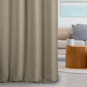 Zasłona szyta na flexach GEONOA ciemnobeżowa z miękkiej tkaniny o naturalnym charakterze z widocznym ozdobnym splotem
