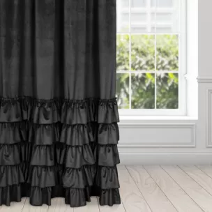 Zasłona czarna z welwetu zdobiona falbanami 140x250 cm taśma CHARLOTTE Eurofirany