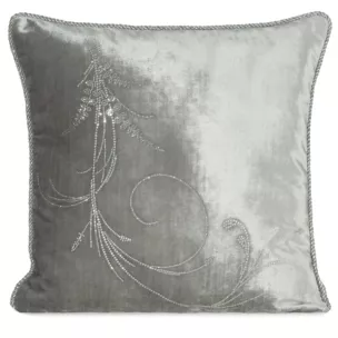 Poszewka na poduszkę 45x45 cm welwetowa zdobiona wzorem z kryształków i srebrnym sznurem na brzegach srebrna ROYAL 10 Eurofirany