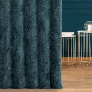 Zasłona szyta na taśmie fala granatowa z miękkiej tkaniny szenilowej