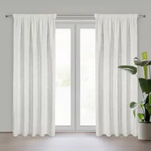 Zasłona beżowo, srebrna z dodatkiem lnu i błyszczącym akcentami 140x270 cm taśma ROSI Eurofirany