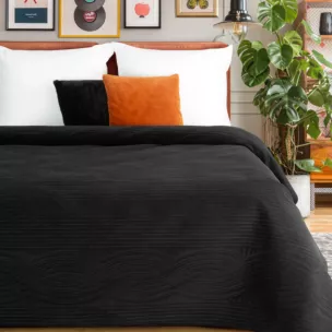 Narzuta welwetowa czarna 170x210 cm pikowana metodą hot press - VELVET2 Eurofiran