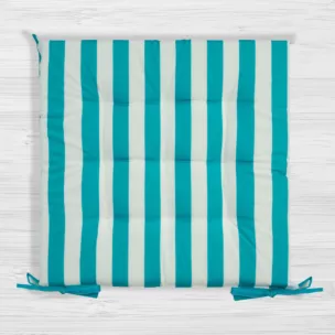 Poduszka na krzesło 40 x 40 x 5 cm wodoodporna niebiesko, biała zdobiony subtelnymi pasami GARDEN Eurofirany