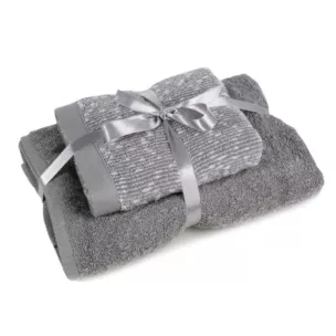 Zestaw ręczników bawełnianych na prezent 2 szt kolor stalowy,jasnostalowy z efektym bukli 550 g/m2 TAMINA Eurofirany