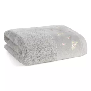 Ręcznik kąpielowy 50x90 cm bawełniany kolor stalowy zdobiony welurową bordiura i haftem DALIA Eurofirany