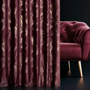 Tkanina zasłonowa welwetowa zdobiona złotym marmurkowym wzorem Eurofirany