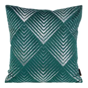 Poszewka na poduszkę 45x45 cm welwetowa ze srebrnym geometrycznym nadrukiem ciemnoturkusowa BLINK 36 Eurofirany