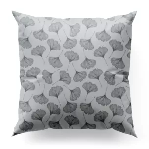Poszewka szyta biało popielata z miękkiej tkaniny z nadrukiem w botaniczny wzór