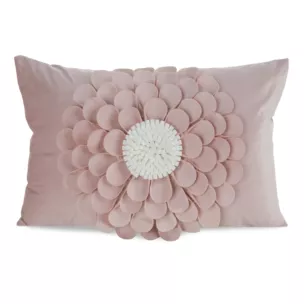 Poszewka na poduszkę 30 x 50 cm z welwetu kolor pudrowy zdobiona kwiatem 3D FLORES 2 Eurofirany