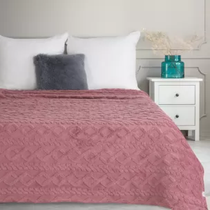 Koc 200x220 cm pudrowy róż z ozdobnym plecionym warkoczem DESIGN 91 Eurofirany
