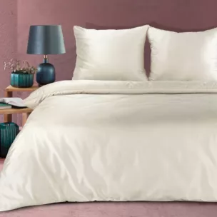 Pościel 160x200 cm z makosatyny bawełnianej kolor kremowy zdobiona subtelną koronką DIVA 20 Eurofirany