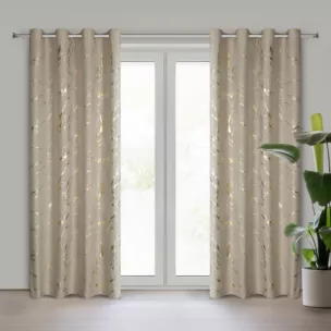 Zasłona beżowo, złocista zdobiona nadrukiem marmurku 140x250 cm przelotka LANI Eurofirany