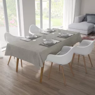 Obrus szyty jasnoszary z tkaniny zaciemniającej typu dimout o naturalnym splocie, z efektem melanżu