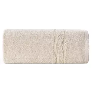 Ręcznik do rąk 30x50 cm bawełniany kolor beżowy zdobiony bordiurą z błyszczącym wzorem 500 g/m2 KARIN Eurofirany