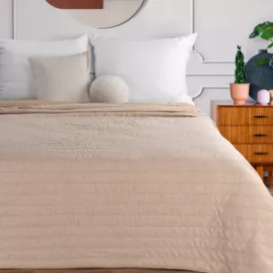 Narzuta imitująca len pomarańczowa pikowana metodą hot press 220x240 cm SELEN Eurofirany