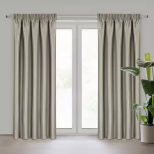 Zasłona ciemnobeżowa przeplatana błyszczącą nicią zaciemniająca 140x270 taśma SELINA Eurofirany