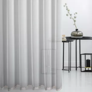 Firana szyta na taśmie fala kremowo beżowa z delikatnej, matowej tkaniny zdobionej haftem