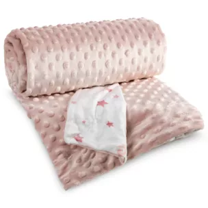 Dwustronny koc dziecięcy 80x110 cm różowo, kremowy z tkaniny minky oraz uroczych gwiazdek BABY 5 Pierre Cardin Eurofirany
