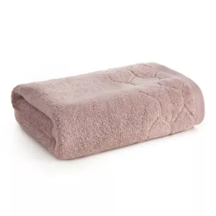 Ręcznik kąpielowy 50x90 cm bawełniany kolor pudrowy z welwetową geometryczną bordiurą 500 g/m2 LUMIA Eurofirany