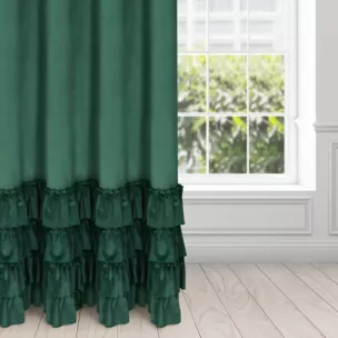 Zasłona ciemnozielona z welwetu zdobiona falbanami 140x250 przelotka CHARLOTTE 1 Eurofirany