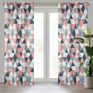 Zasłona biało, ciemnoróżowa z geometrycznym wzorem 140x250 cm przelotka ADINA Eurofirany