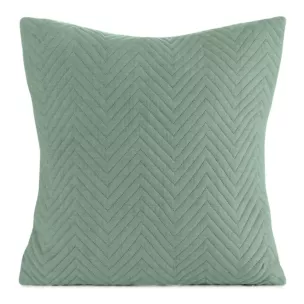 Poszewka na poduszkę 45x45 cm o strukturze lnu pikowana metodą hot press w wzór jodełki zielona LEN EUROFIRANY PREMIUM