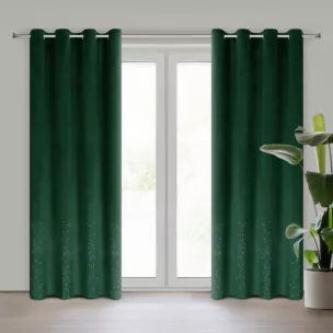 Zasłona ciemnozielona z kryształkami i welwetowej tkaniny 140x250 cm przelotka ARIADNA Eurofirany