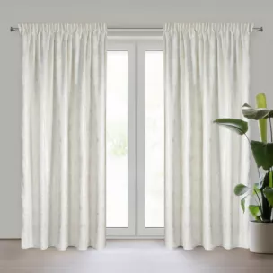 Zasłona kremowo, szampańska welwetowa z błyszczącym nadrukiem 140x250 cm taśma - INGRID Eurofirany