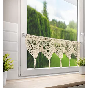 Zazdrostka jasnobeżowa ażurowa  w stylu eko z dekoracyjnymi chwostami 150x30 cm tunel MARTHA Eurofirany