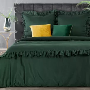Pościel 220x200 cm bawełniana z makosatyny kolor butelkowy zielony z falbanami w romantycznym stylu Reina Line Eurofirany
