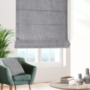 Roleta rzymska popielata z miękkiej szenilowej tkaniny z efektem melanżu