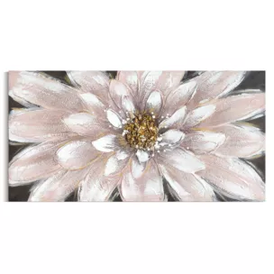 Obraz pudrowo różowy, złoty ręcznie malowany na płótnie z motywem kwiatu 40x80 cm  Eurofirany