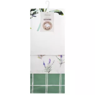 Komplet ściereczek kuchennych  3szt 50x75 cm bawełniany kolor naturalny,zielony 200 g/m2 LAVENDER Eurofirany